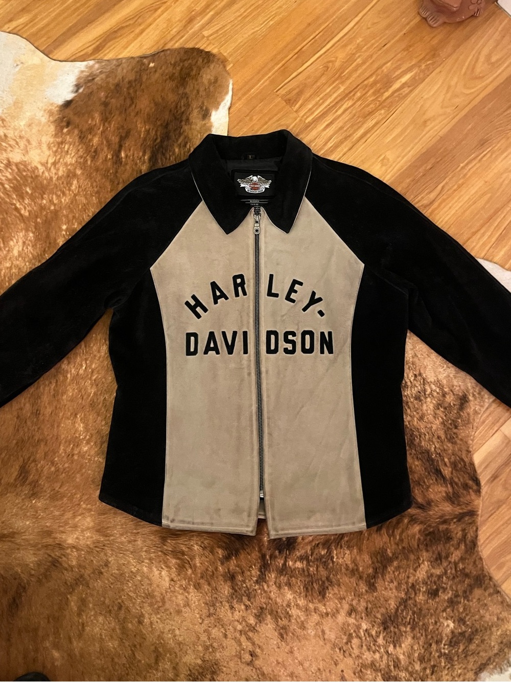 Harley-Davidson Two-Tone Black and Tan Suede Zip Jacket